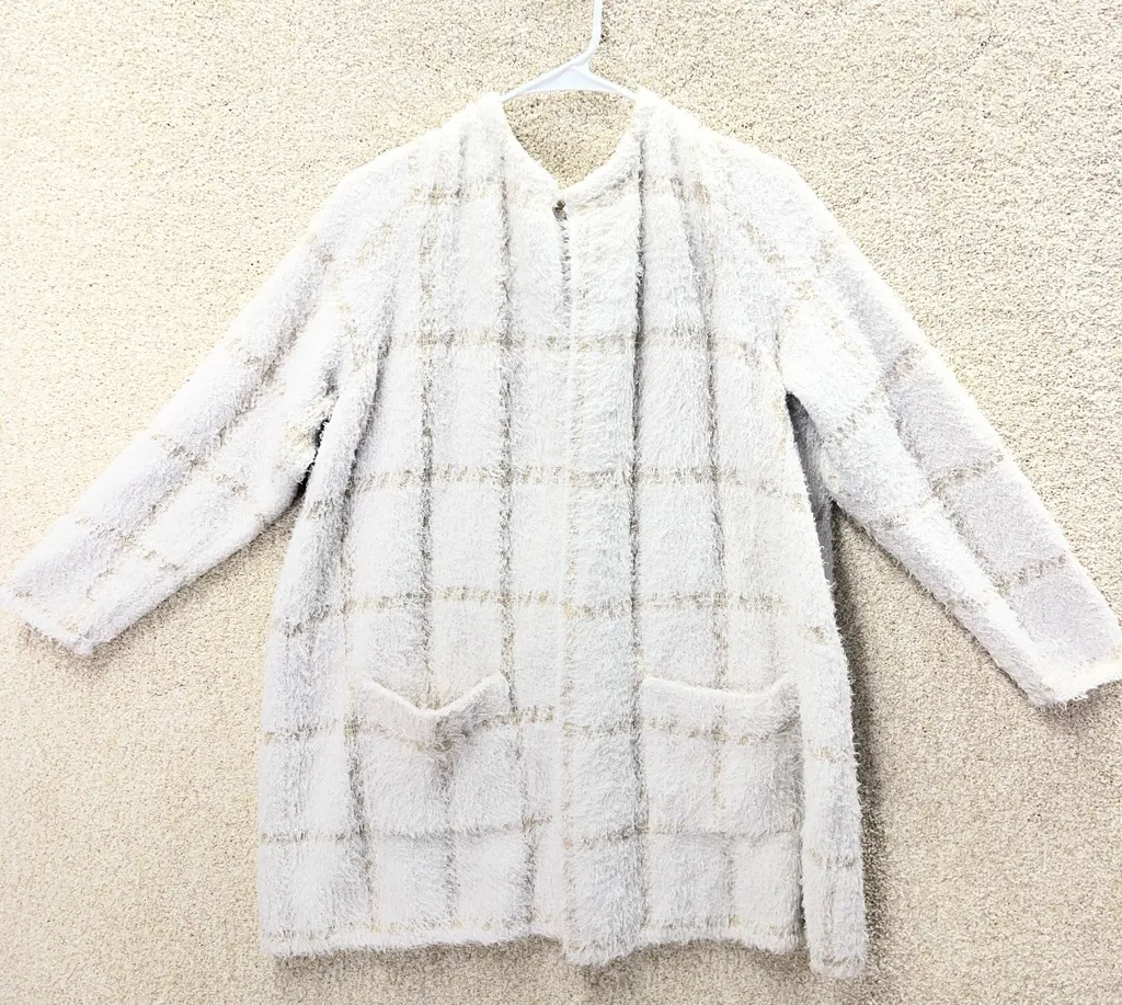 89th & Madison Cardigan open front pockets fuzzy cozy comfy lounge work size 1X White - Image 1