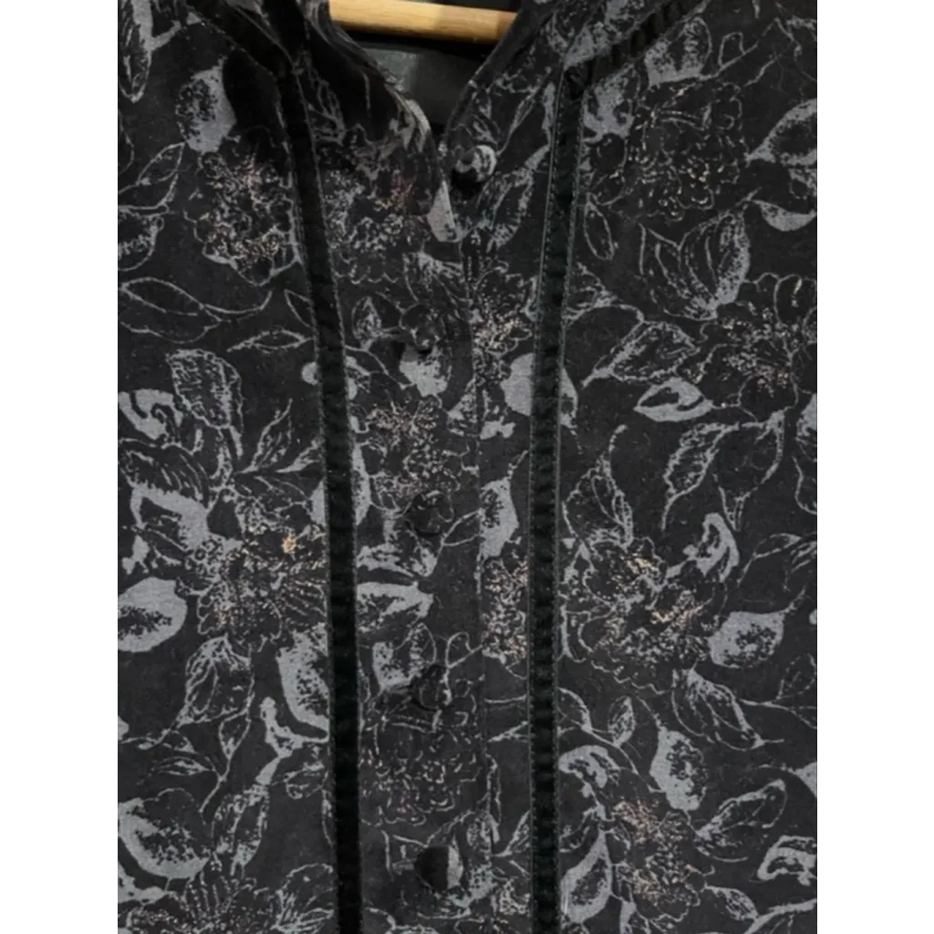 Vintage Laura Ashley Black Floral Velvet Prairie Midi Dress UK Made USA 8 - Image 2