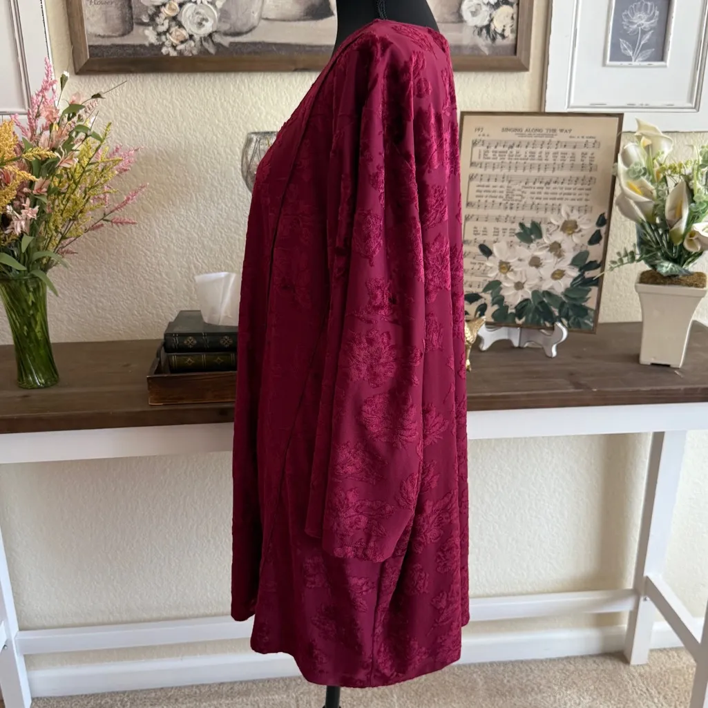Plus Size 4X Burnout Velvet Floral Tunic Top Burgundy Red Dressy Long Sleeve - Image 4
