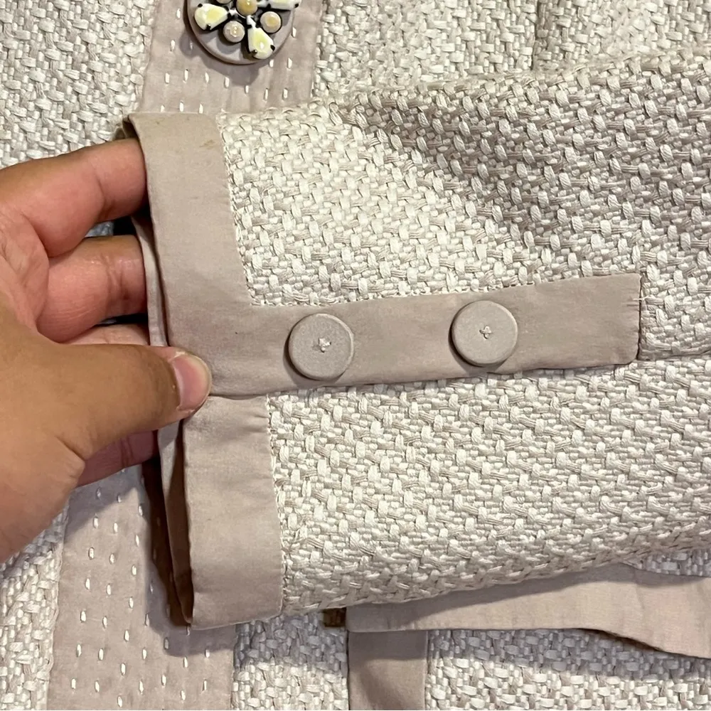Rebecca Taylor Tweed Cream Snap Button Down Jacket Size 2 - Image 13