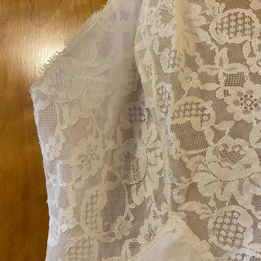 Vanity Fair White Tricot Nylon Floral Lace Bodice Slip Vintage Lingerie Prop 36 - Image 4