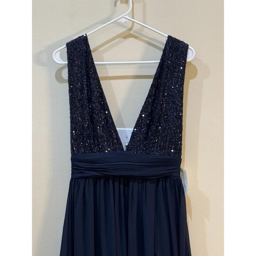 Love By Design Women's Daphne Sequin Top V-Plunge‎ Maxi Dress Size Medium Blue - Image 5