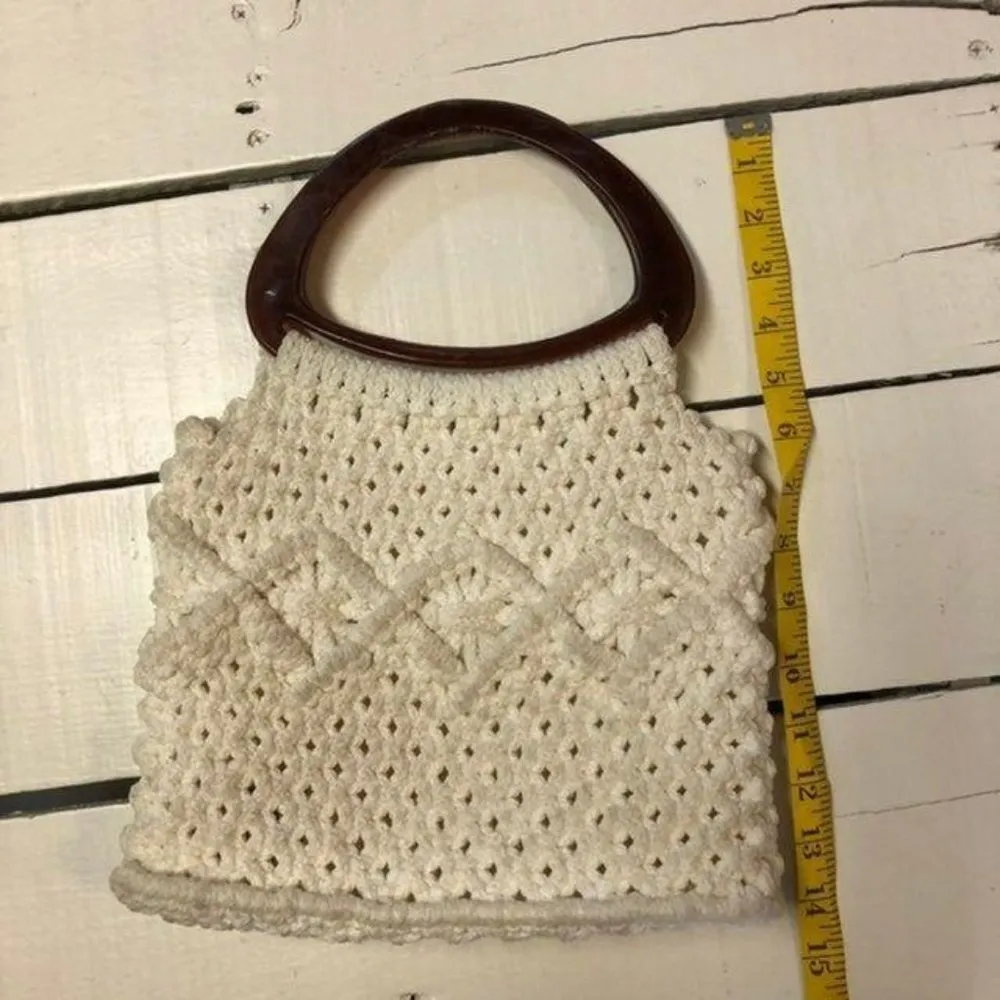 Vintage Hand Made Crocheted Purse Cream - Image 12