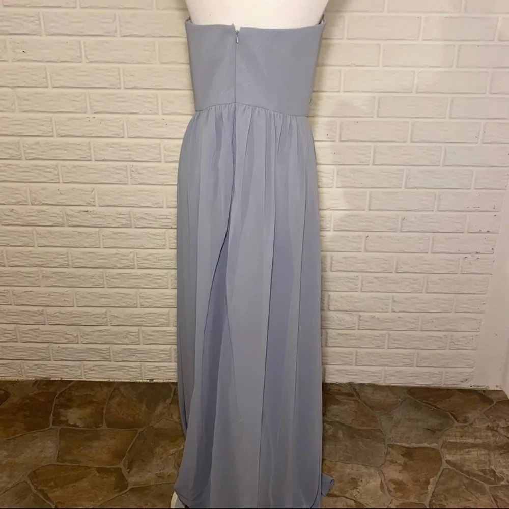 NWOT Social Bridesmaids Strapless Georgette Evening Formal Gown, Platinum, 12 - Image 5