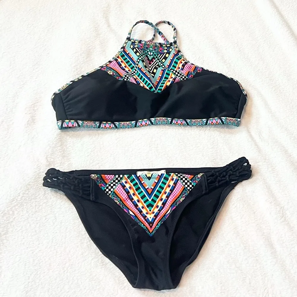 NEW Jessica Simpson Venice Beach High Neck Hipster Bikini Black Blue Green Pink - Image 4