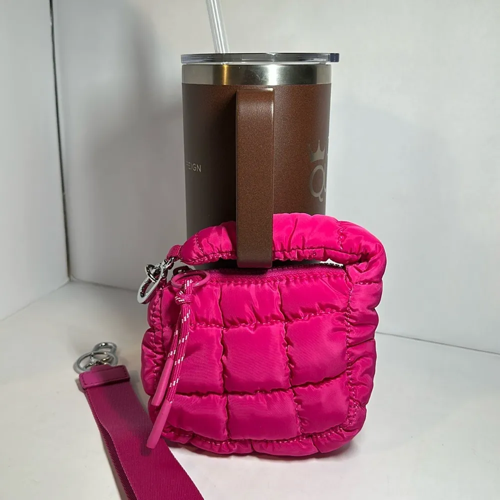 Quilted Puffer Detachable Wristlet #1016 Pink - Image 2