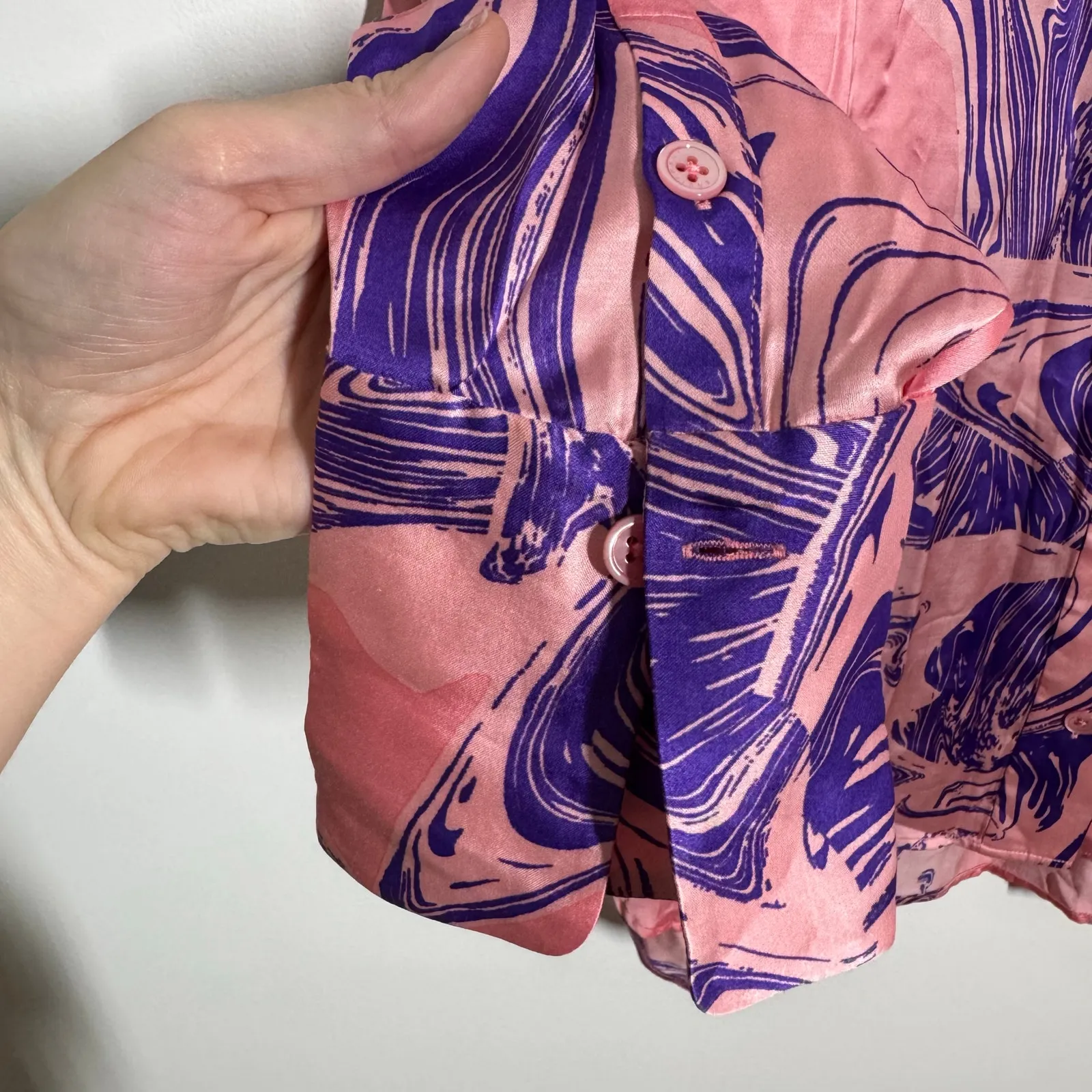 Equipment Femme Top Women XL Pink Purple Marbled Long Sleeve Button Up Career - Image 4