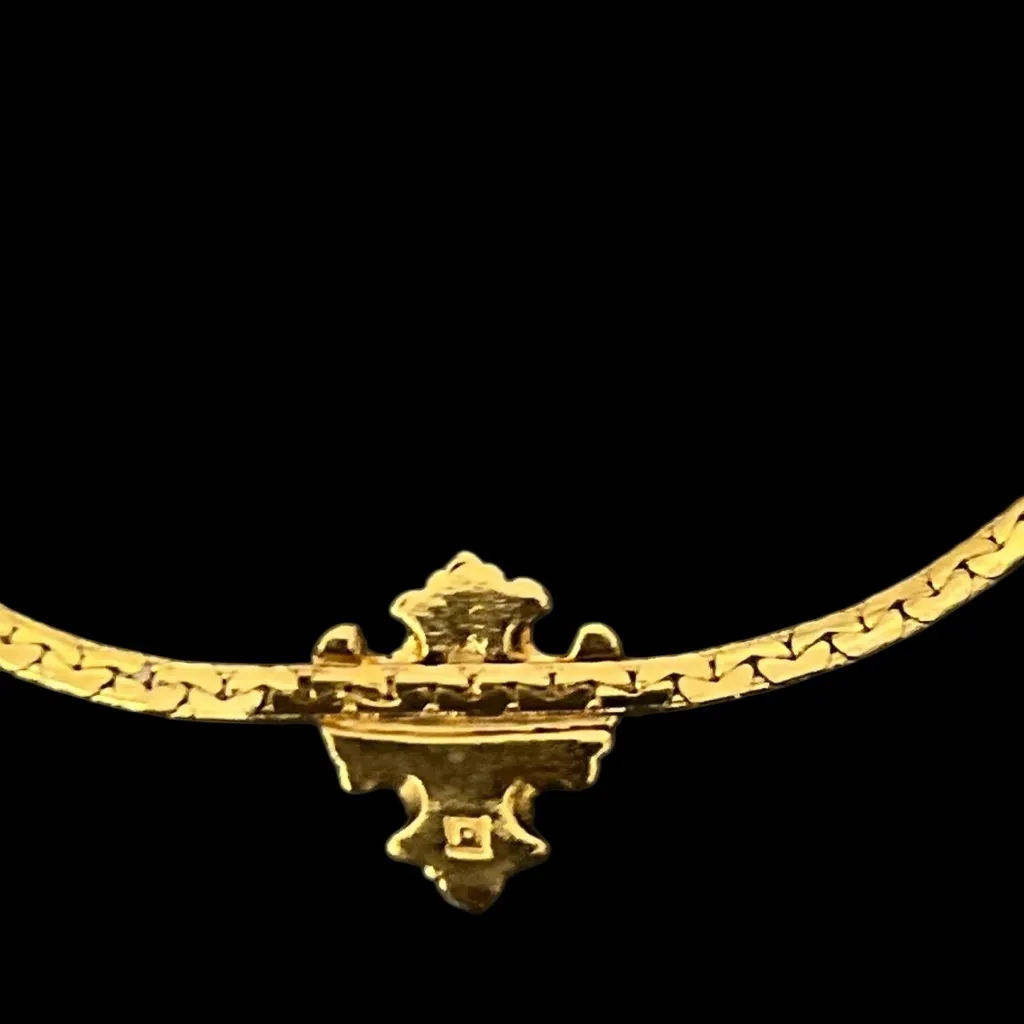 VTG Estate Gold Tone Necklace Red Faceted Stone Accent Ornate Pendant - Image 4