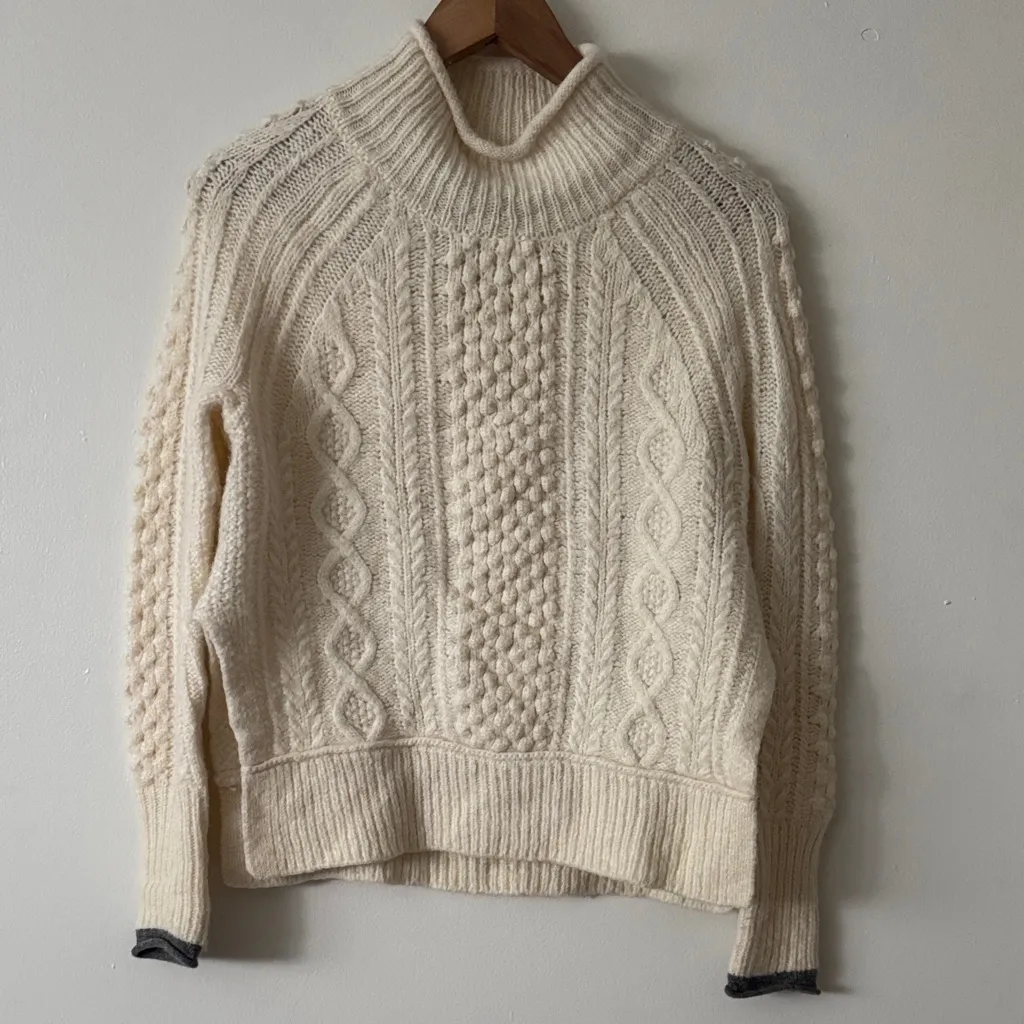 Alex Mill XS Camil Cream Cable Knit Turtleneck Sweater White - Image 5