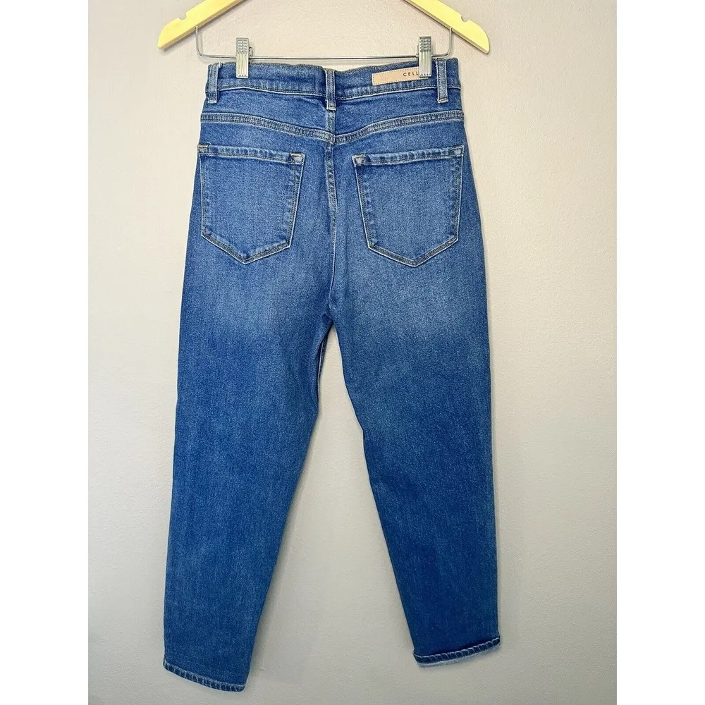 Cello High Rise Slim Boyfriend Jeans Womens Junior Sz 7 Blue Distressed Denim - Image 5