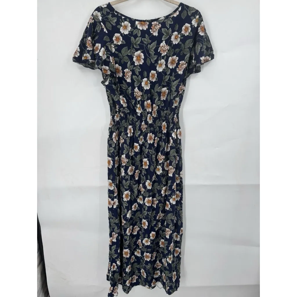 Kindred Floral Midi Dress‎ Women Plus Size 2X Navy Blue Preppy Peasant Prairie - Image 2