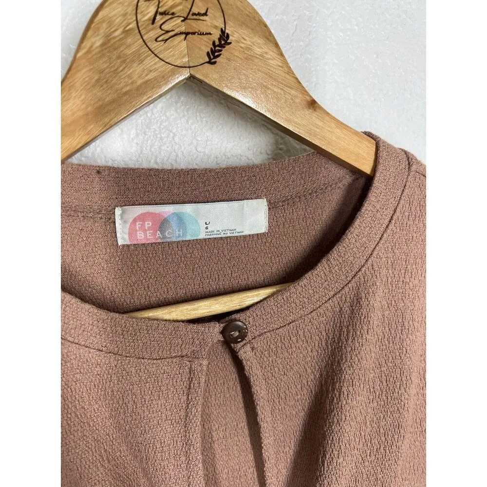 Free People Beach Top Large Rose Mauve Crop Cutout Twist Long Sleeve - Image 2