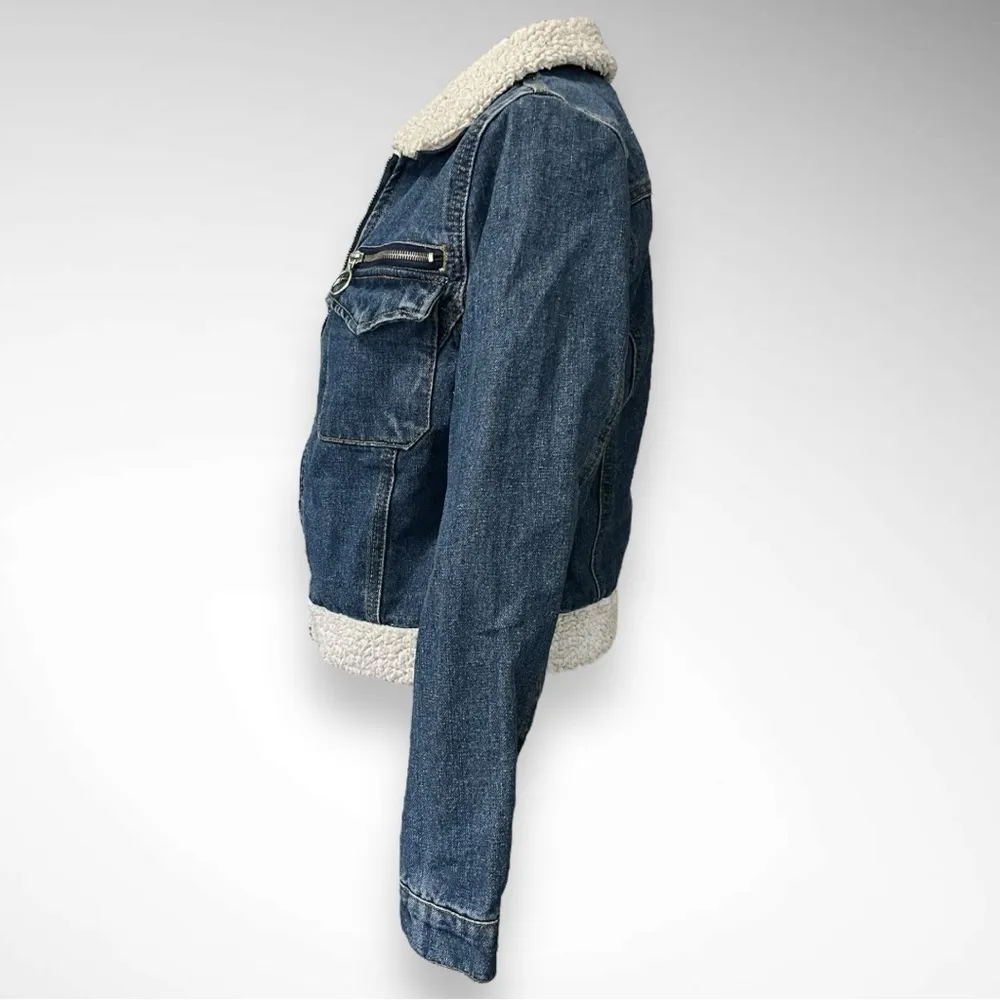 HIGHWAY JEANS Women's Sherpa-Lined Cropped Denim Jacket Medium | EUC - Image 2