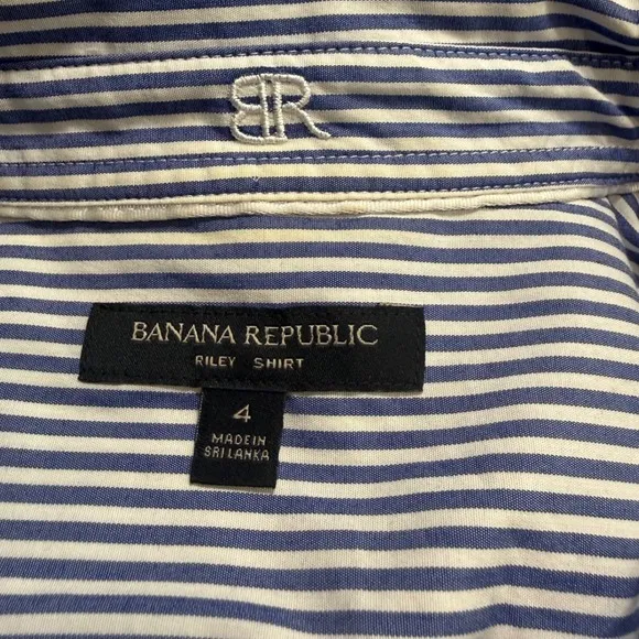 Banana‎ Republic Women 4 Classic Blue Stripe Button Down Shirt Preppy Secretary - Image 3