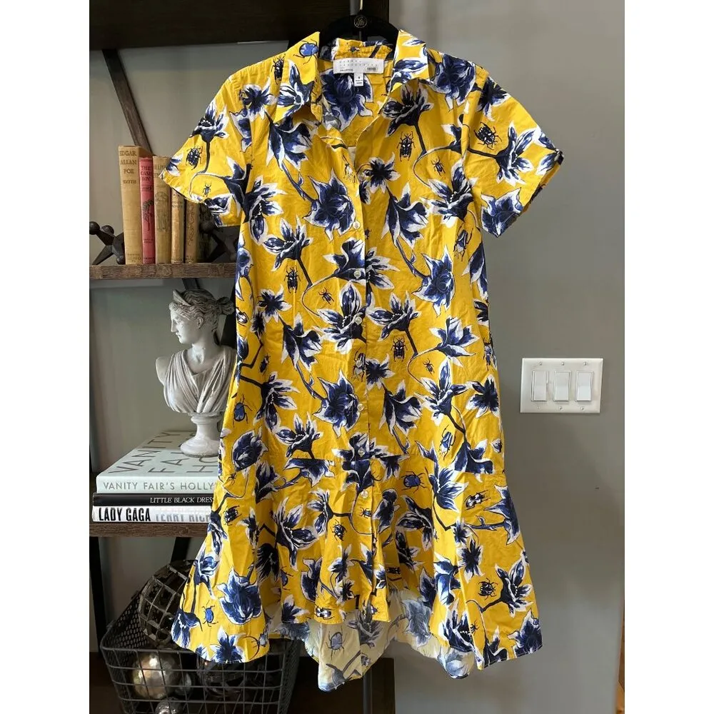 Osman Yousefzada Collective Beetle Print Shirtdress Yellow Womens Size 6 - Image 5