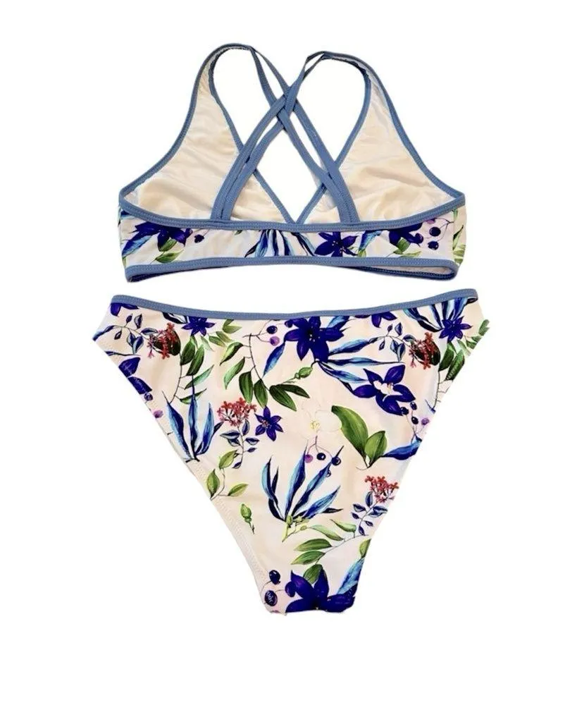 NWOT Cupshe Bright Floral Criss Cross Back High Rise Bikini Set Size Medium - Image 3
