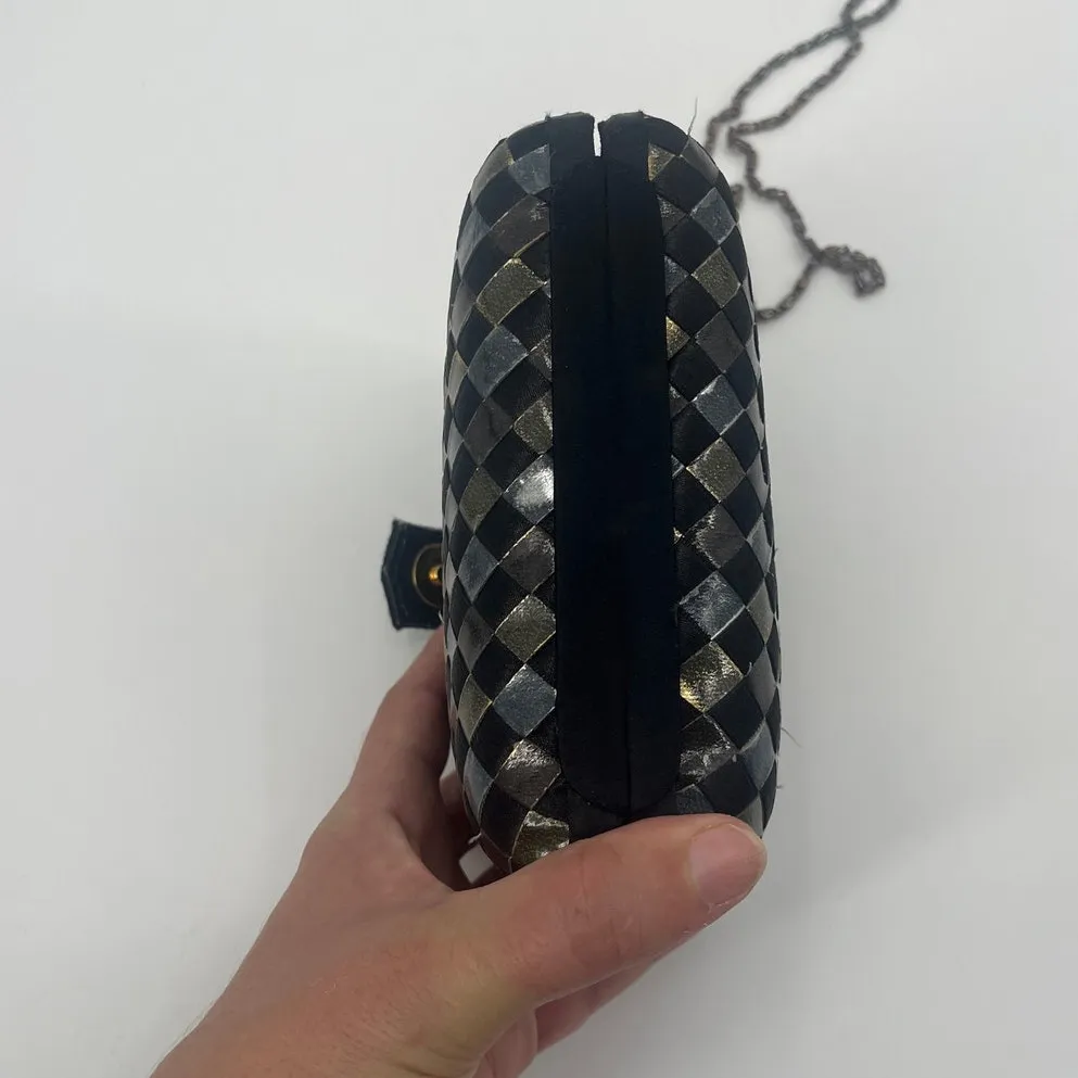 Vtg 90 La Regale Woven Metallic Box Clutch Purse Glam Holiday Art Deco Retro Y2K Black - Image 7