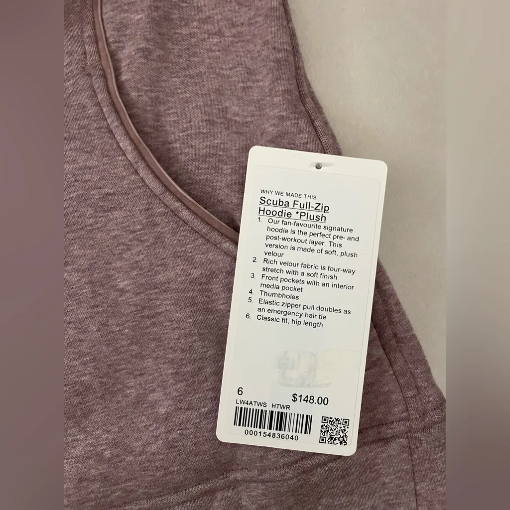 Lululemon NWT Scuba Full Zip Hoodie PLUSH Velour Heathered Twilight Rose Size 6 - Image 10