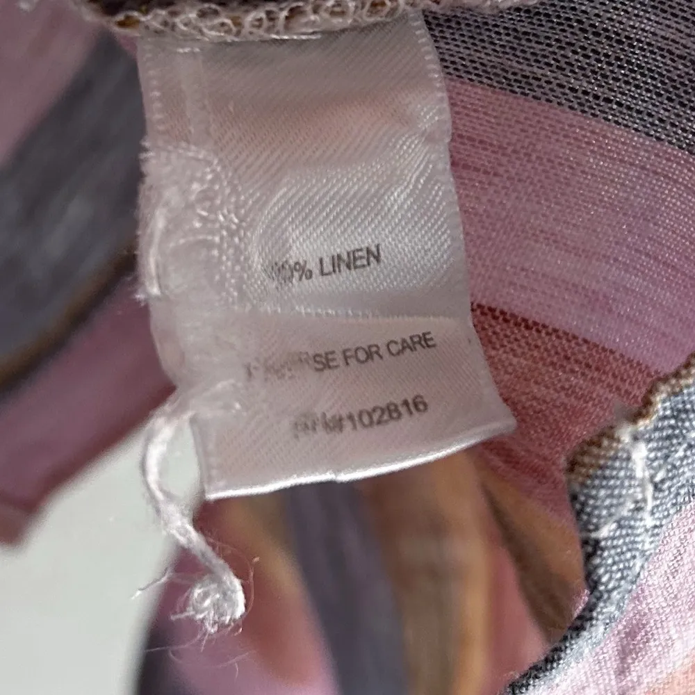 Garnet Hill Linen Multicolored Stripe Button Down Shirt Size 12 - Image 6