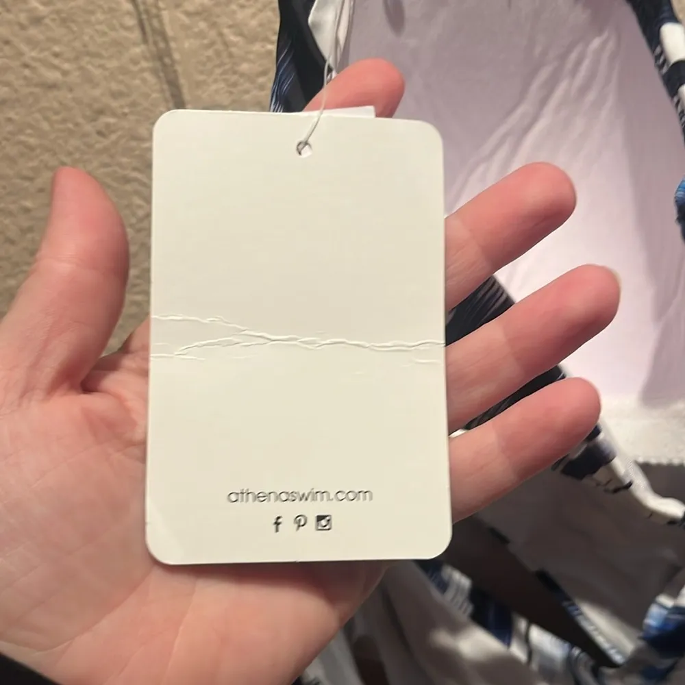 New Athena Women’s Blue Patterned Swimsuit One Piece Cut out Sewn in Size 10 NWT White - Image 15