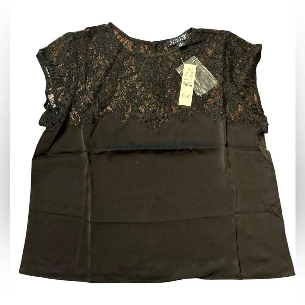 J. Crew Women’s Satin & Lace Top in Black Size Small NWT - Image 2