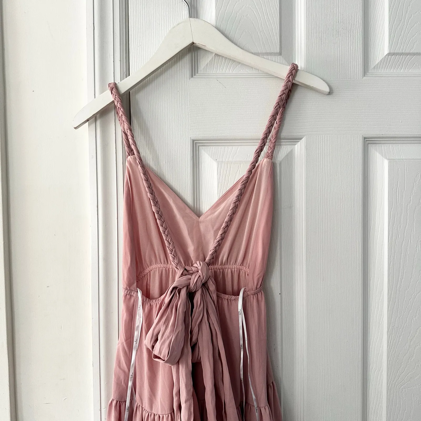 Lulus Lulu’s Sunshine Bound Mauve Blush Pink Tiered Tie Braid Maxi Dress Small Wedding - Image 8