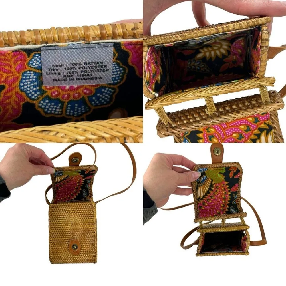 Mini Woven Rattan Hard Shell Messenger Crossbody Natural Beach Bag Boho Neutral Tan - Image 9