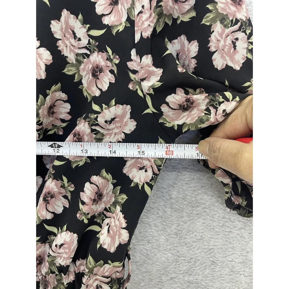 Japna Women's Hi Lo Romper Maxi Dress Black Floral Short Sleeve Small V Neck - Image 9