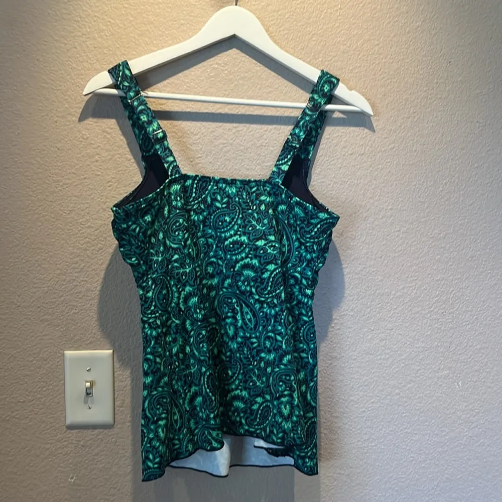 New Lands’ End Women’s Tankini Top Paisley Green Navy Blue Small DDD NWT - Image 6