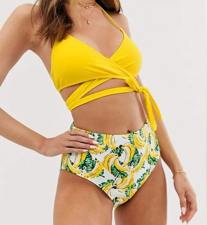 VERO MODA Banana Print High Waisted Bikini Swim Bottoms Size L (12) NWT - Image 8