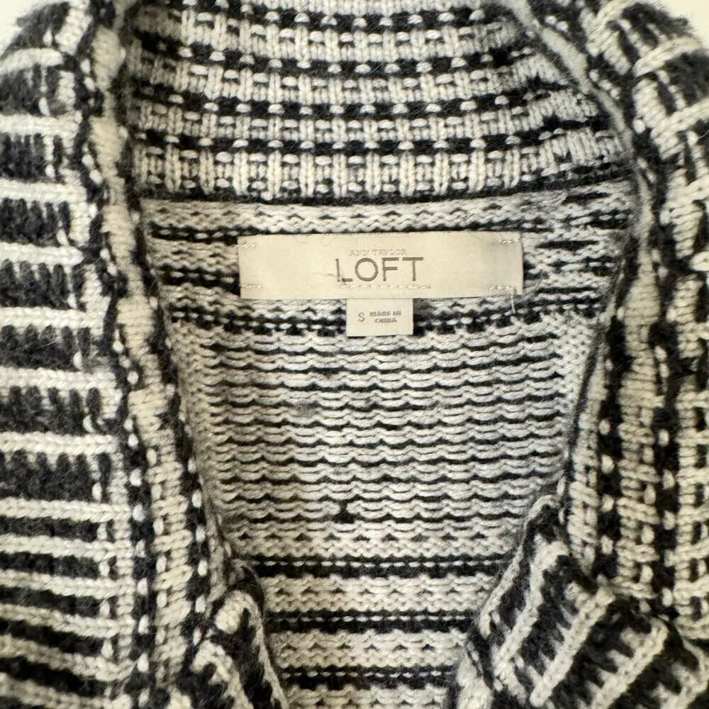 Loft - Wool Blend Patchwork Knit Sweater Jacket in Black & Ivory - Image 3