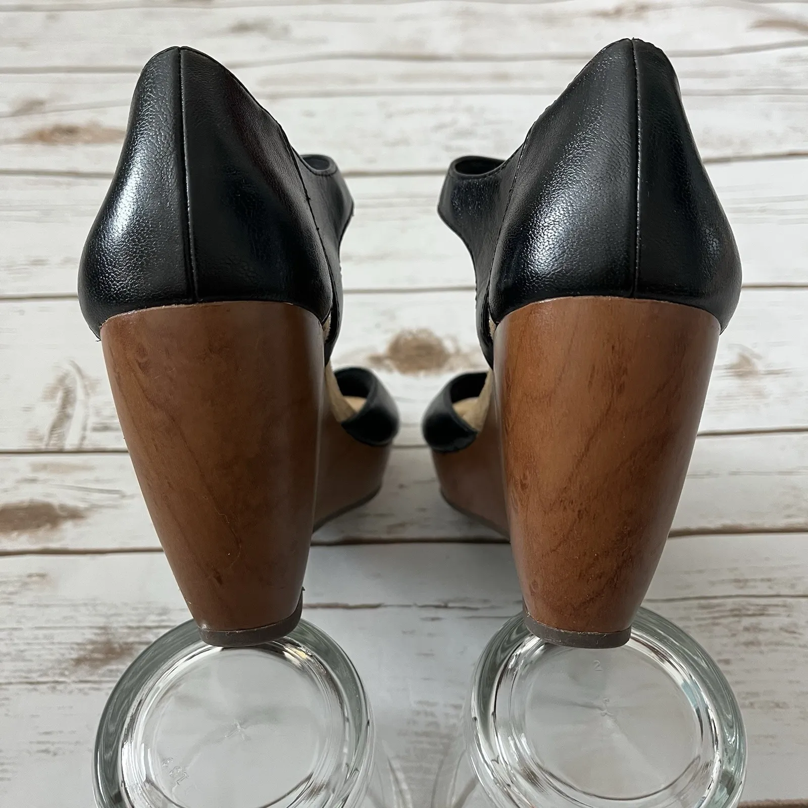 Dr Scholl's Wedge Heel Sandal Women US 6 EU 36 Black Faux Leather Ankle Strap - Image 8