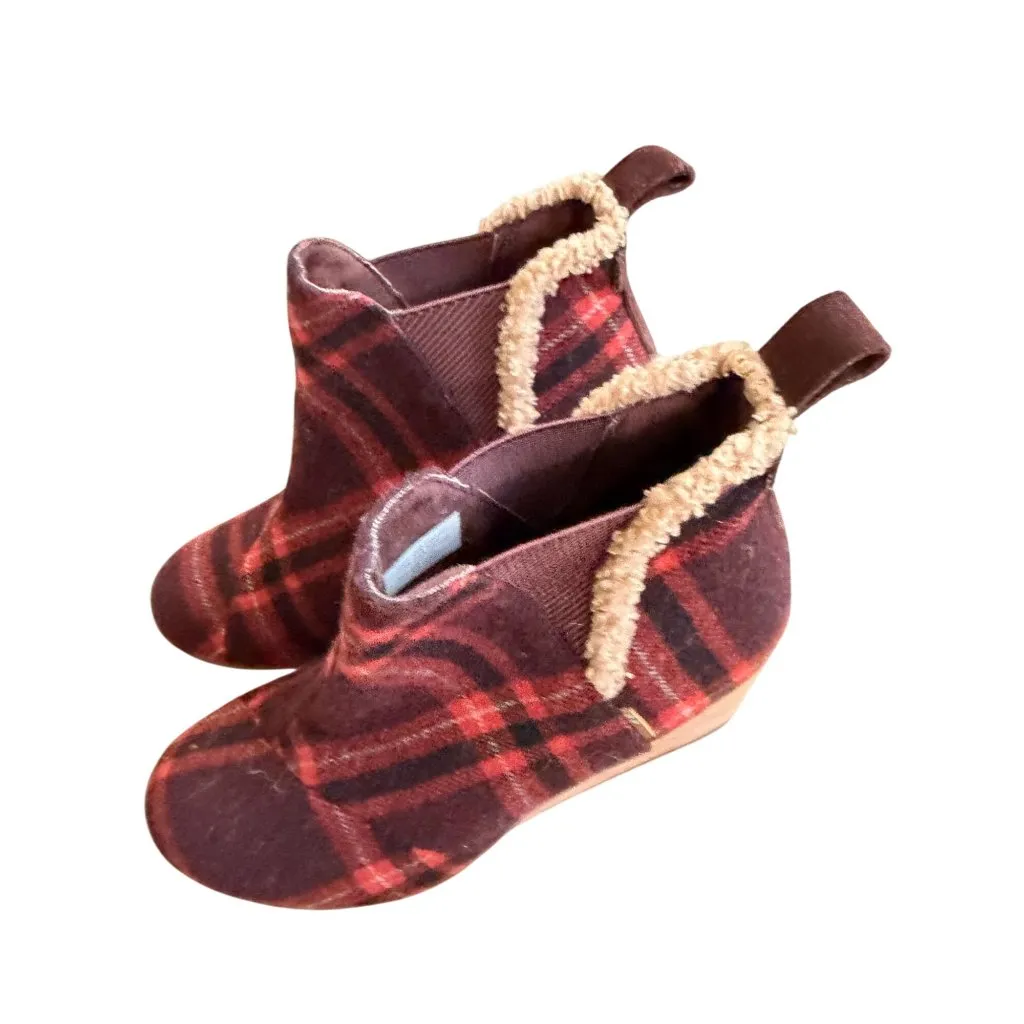 TOMS Holiday Red Plaid Wedges Ankle Boots Size US 7 - Image 8