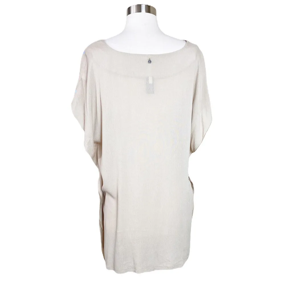 TUNIC BEACH COVER UP T. Zovich Solid with Floral Trim Swim Sustainable Tan NWT Size M - Image 3