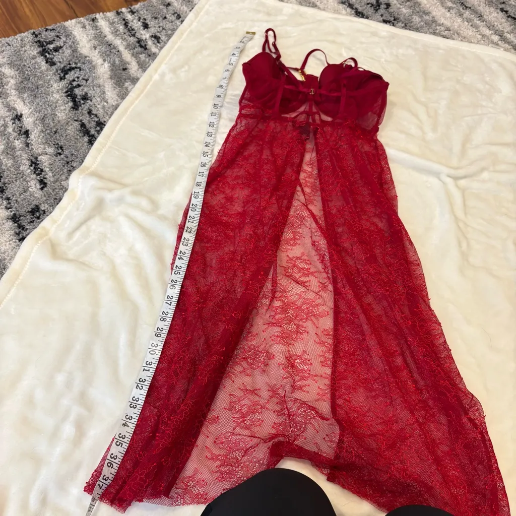 Victoria’s Secret Red Lace Balconette Midi Babydoll Lingerie Underwire 34C - Image 8