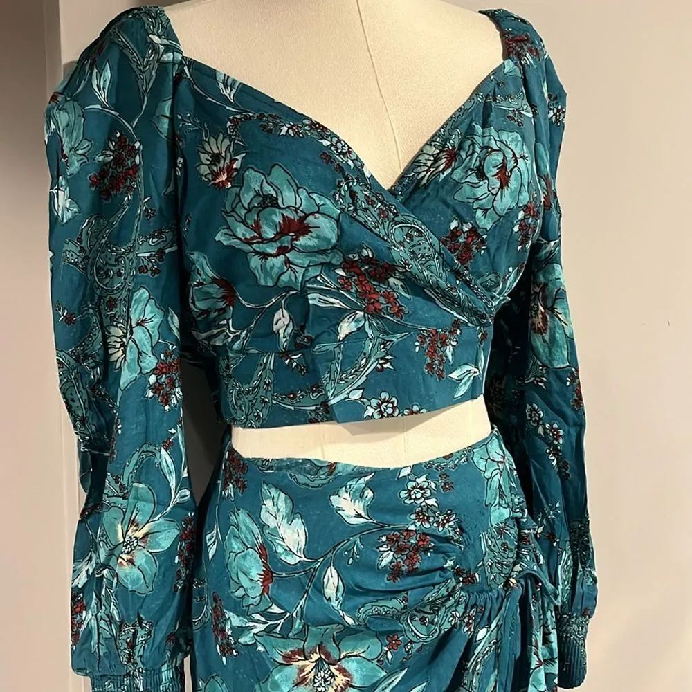 (SET) band of the free NWT Celine Floral midi skirt and top SET small Blue - Image 9