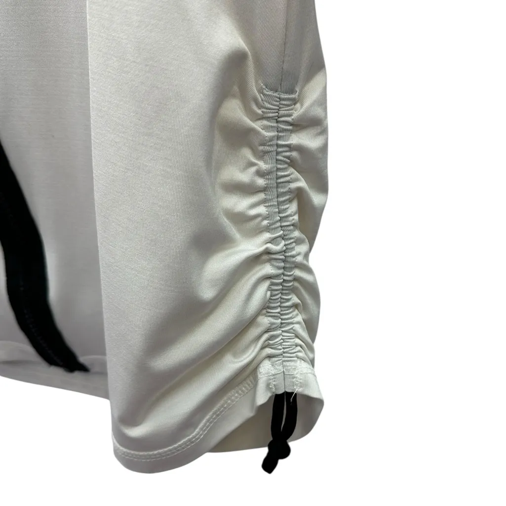 Jag Zip Up Front Half Sleeve Ruched Crew Neck Top White Black Womens Medium - Image 9