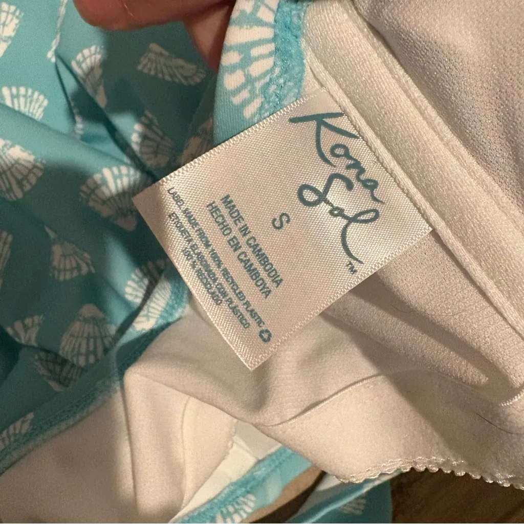 Kona Sol shell print ruffle one piece swimsuit blue size small - Image 5