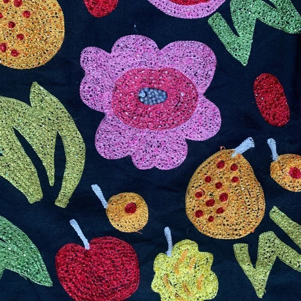 Vintage 90s Shirt Jacket Black Oversized Multicolor Fruit Floral Printed Shacket Size M - Image 10