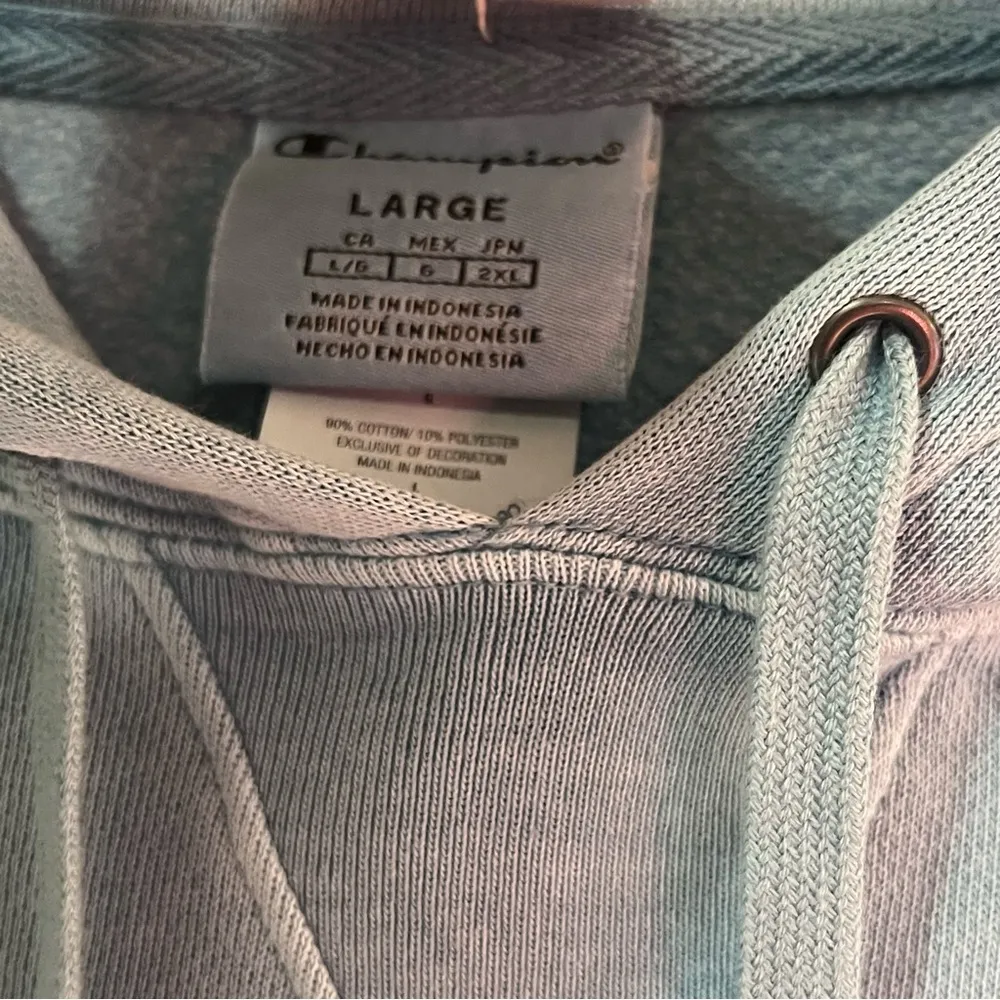 Champion Vintage Cinch Oversized Cropped Hoodie Sweatshirt Light Blue Size Large - Image 9