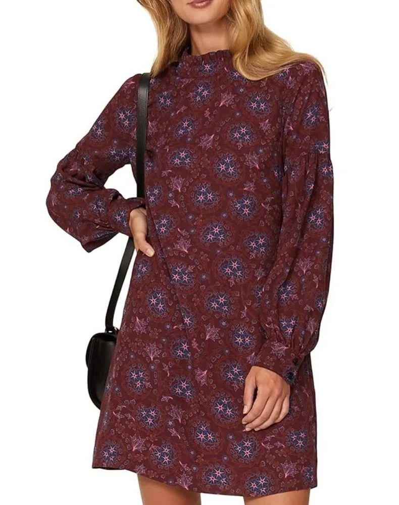 Derek Lam Mock Neck Shift Dress 40 Floral Crepe Maroon 6 - Image 6