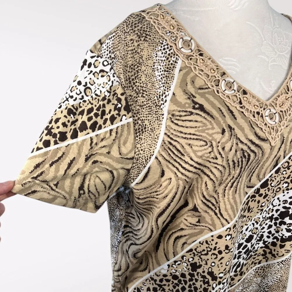 Rebecca Malone Animal Print V-Neck Top XL - Image 7