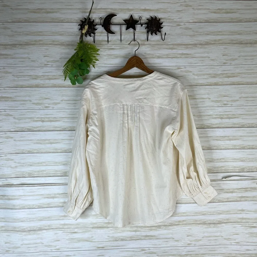 J. Crew Ivory Speckled Splitneck Peasant Puff Sleeve donegal flannel Blouse - Image 6