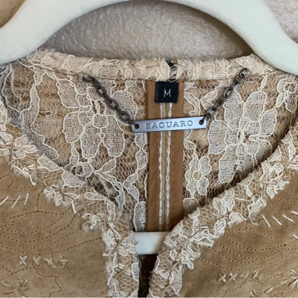Saguaro khaki suede leather jacket EUC Tan Size M - Image 4