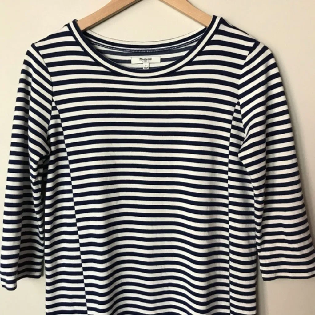 Madewell Striped Gondola Sheath Dress 3/4 Sleeves Navy & White Stripe Small - Image 5