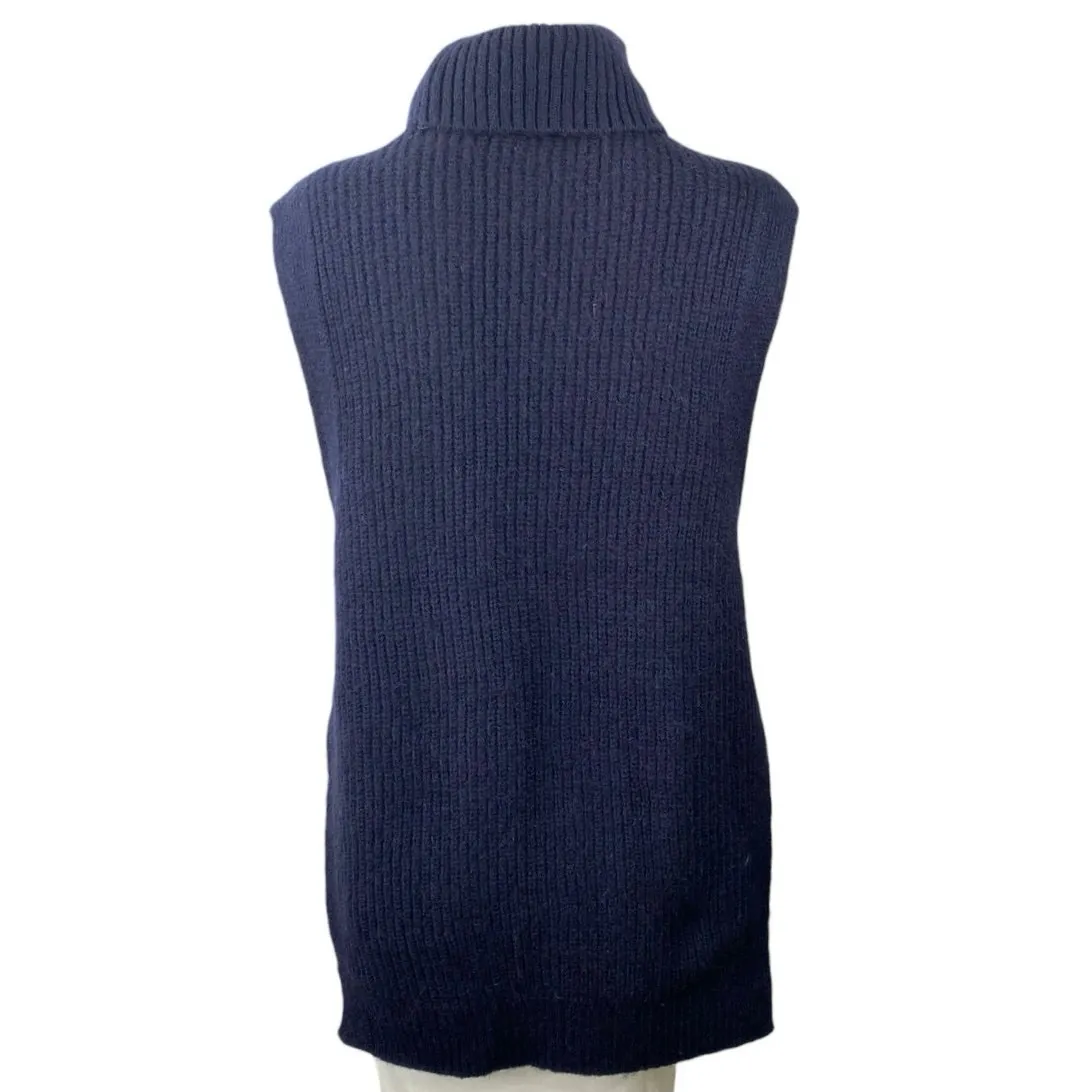 Mango MNG Blue Wool Alpaca Sleeveless Turtleneck Rib Knit Sweater Vest Top Sz S - Image 3