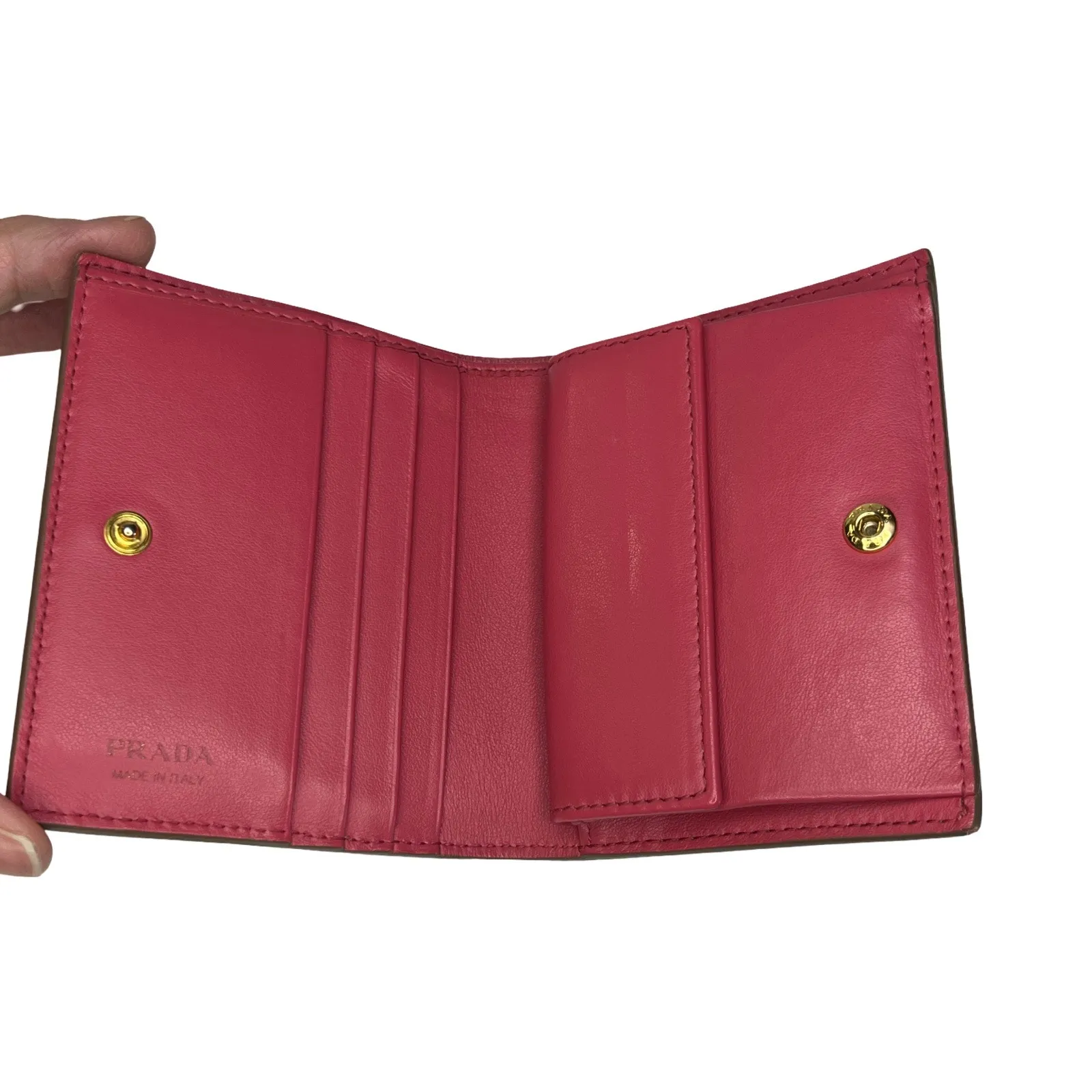 Prada Vitello Daino Taupe Beige Leather Bifold Wallet Pink Interior With Box - Image 8