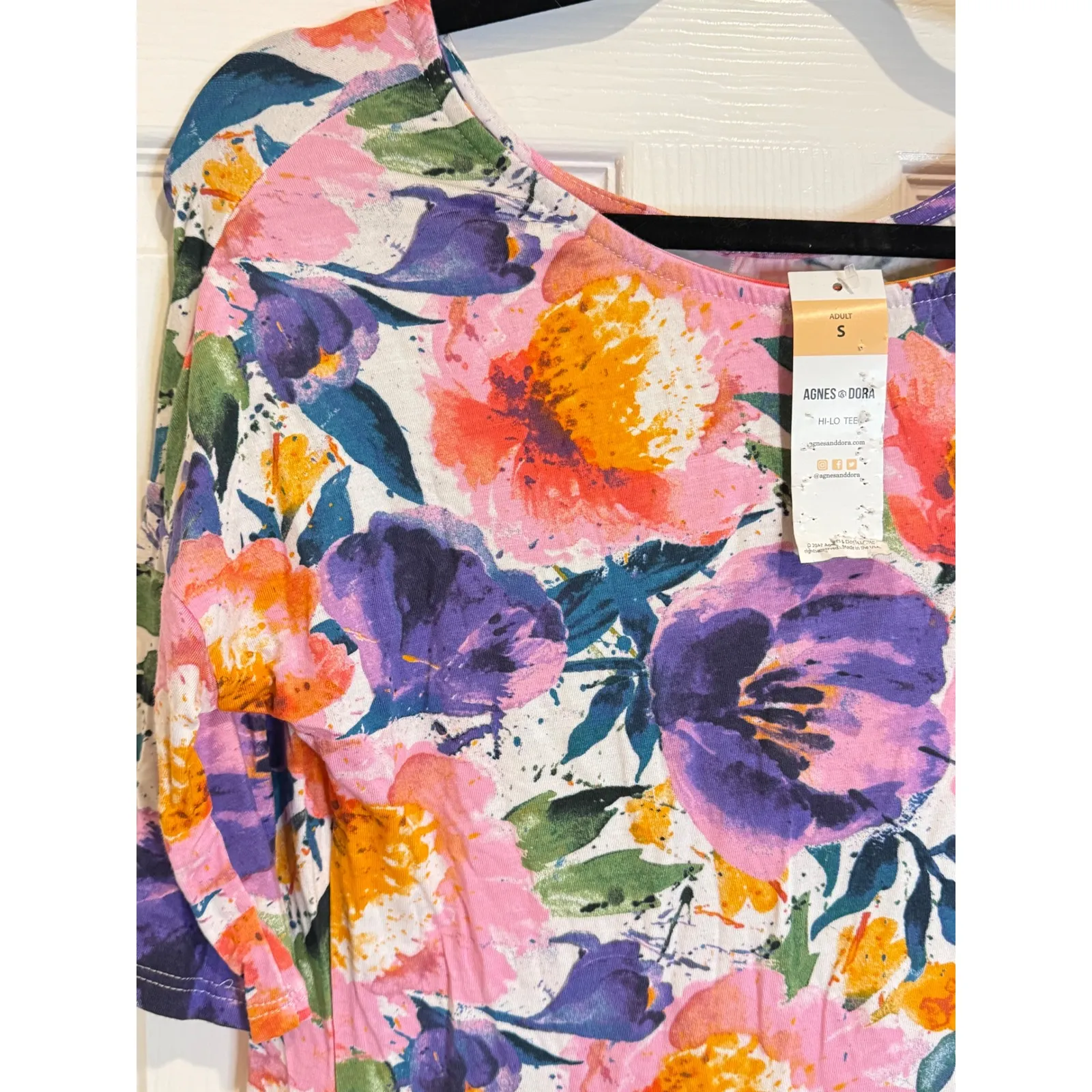 Agnes & Dora Floral Hi-Lo Tunic Top‎ Colorful Flowers Casual Tee Shirt S - Image 2