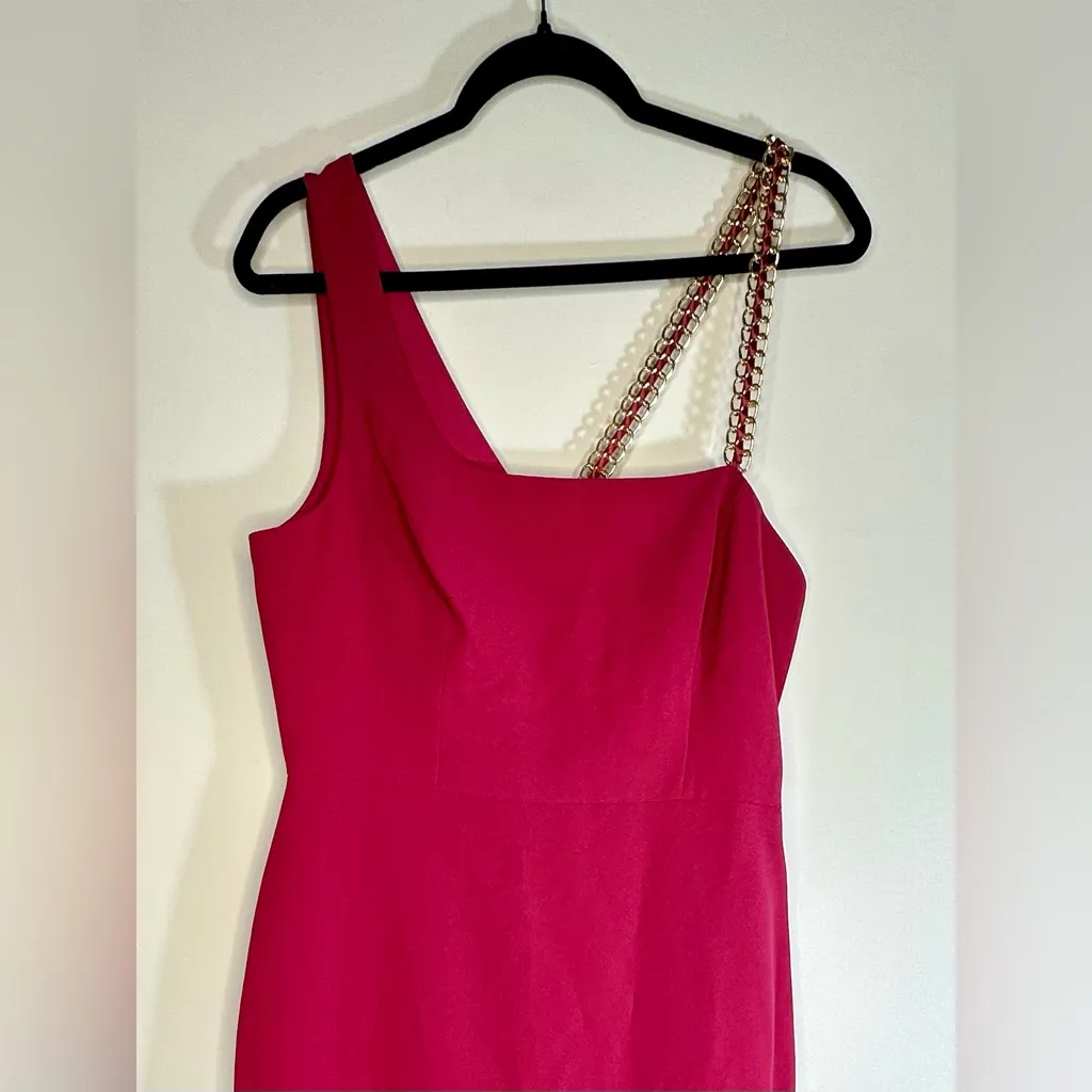 NWT BCBGMaxAzria Gracie One Shoulder Chain Gown Column Dress Beet Women Size 12 - Image 4