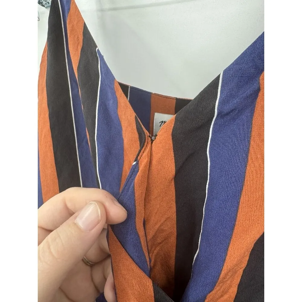 Madewell X No. 6 Playa Cami Silk Jumpsuit Women 6 Orange Navy Striped Preppy - Image 8